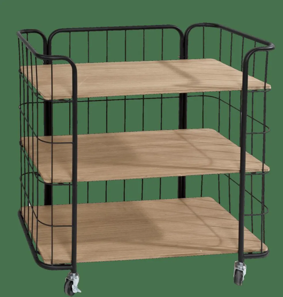 OSLO Étagère Trolley 3 Tablettes Noir, Naturel