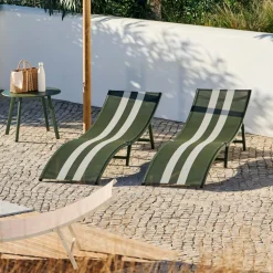 SILVES Chaise Longue Set De 2 Kaki Ray