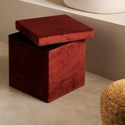 STOR Pouf Pliable Avec Rangement Bordeaux